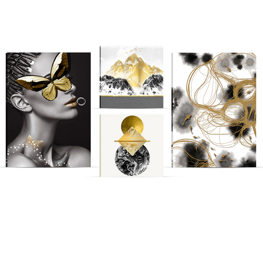 Art Street Blue Floral Stretched Canvas Art Prints Set of 5 Painting For Home Décor:- 16x22 - 2pc, 12x12 - 2pc.