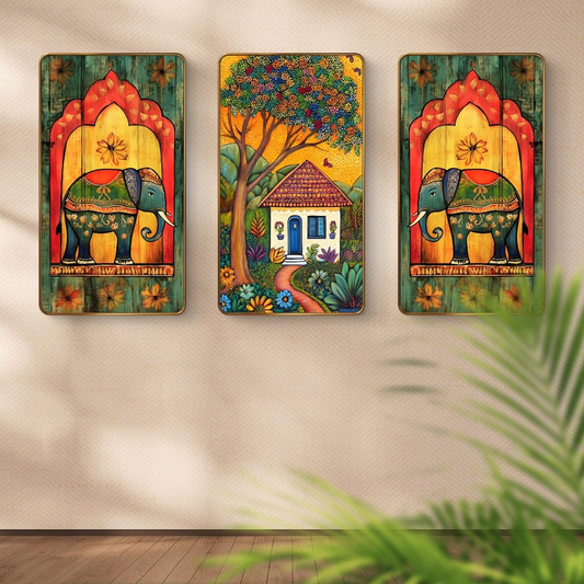 Set of 3 modern art Boho painting Premium Framed Laminated Wall paintings for living room, bedroom, home decoration, wall decoration (20 inch x 30) inch