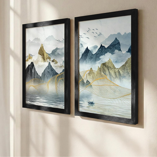 NoWorries Abstract Wall Paintings for Living Room | Modern Framed Art Paintings for Home Decoration | Multicolor Framed Posters for Wall Decor (14 x 18 inches) Set of 2