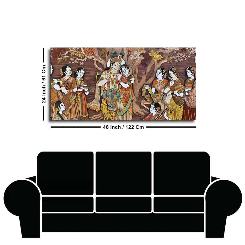 Radha Krishna Rasleela Canvas Wall Painting | Area: 48" W x 24" H