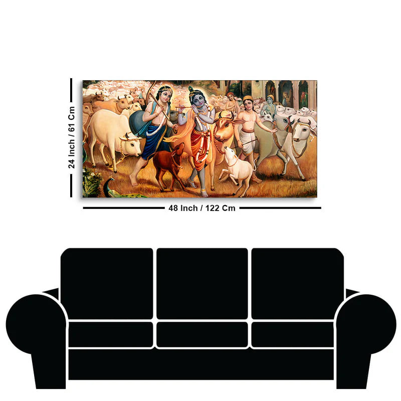 Shree Krishna with Balram Canvas Wall Painting | Area: 48" W x 24" H