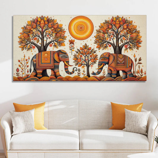 Traditional Elephant Art Canvas Wooden Wall Painting | Area: 48" W x 24" H