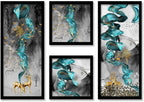 Deer and Birds Artistic Framed Painting / Posters for Room Decoration , Set of 4 Black Frame Size ( 22x 47 cm)