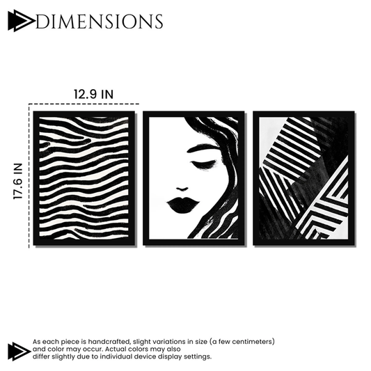 Abstract Multicolor Framed Wall Art Print Set of 3 Modern Boho Face Artwork Home Décor 33x45 cm