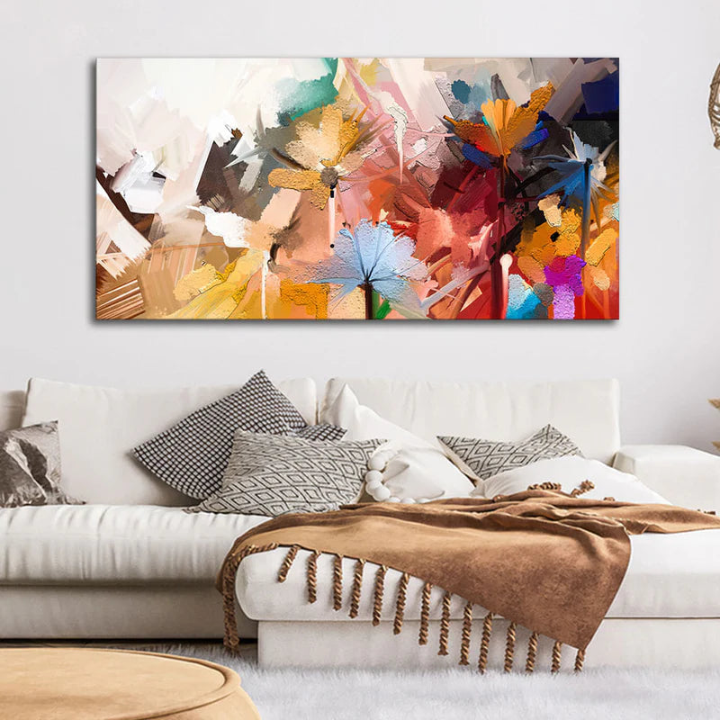 Abstract Colorful Floral Flower art Canvas Wall Painting | Area: 48" W x 24" H