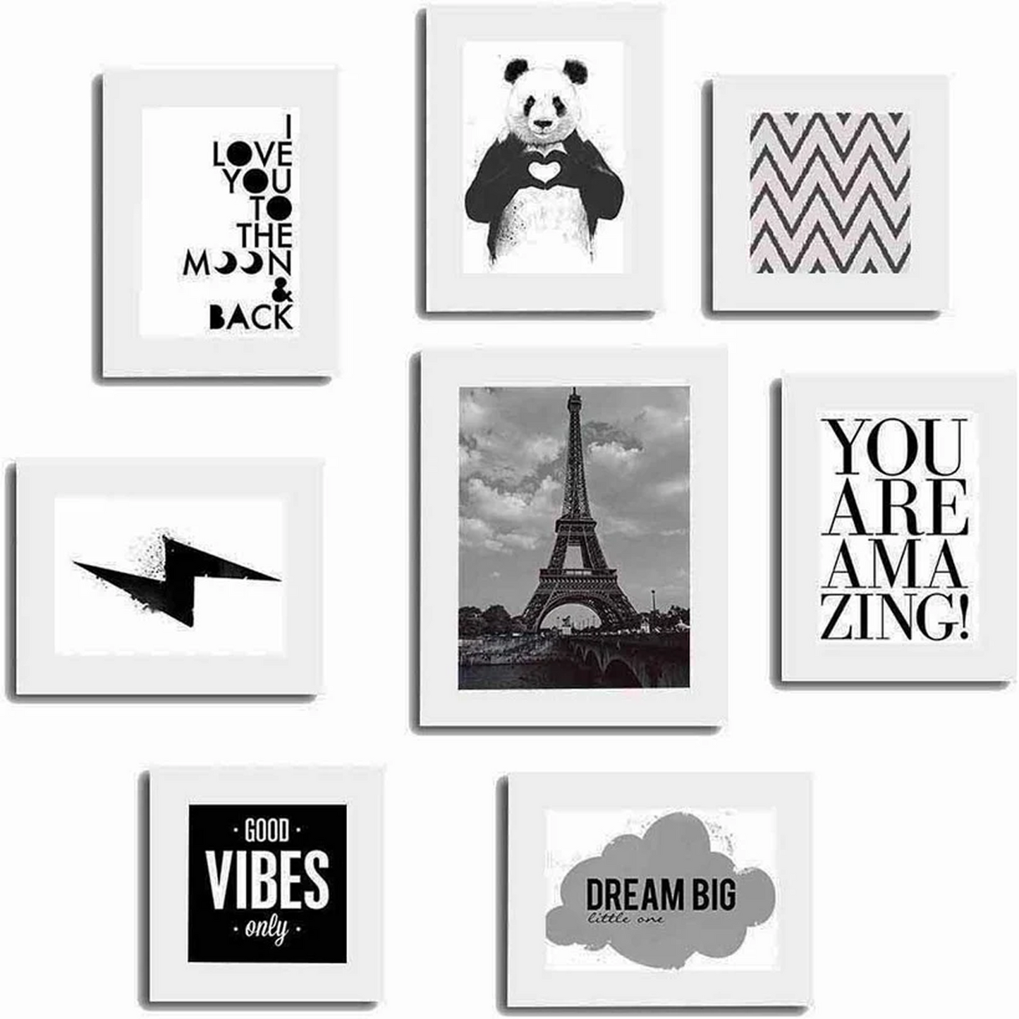 Set of 8 Quotes Wall Posters-Theme Wall Quotes - You Are Amazing :: Good Vibes Only :: Dream Big :: Love :: Panda  (33*29)