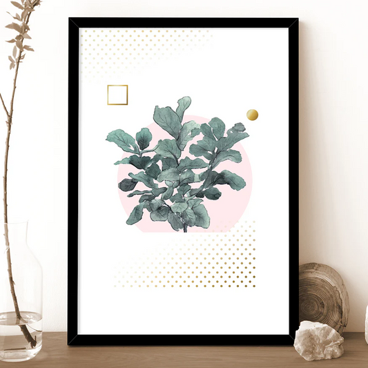 Green Tropical Plants Framed Art Print Set of 5 Painting For Home Décor Size;- (20x47)Inch