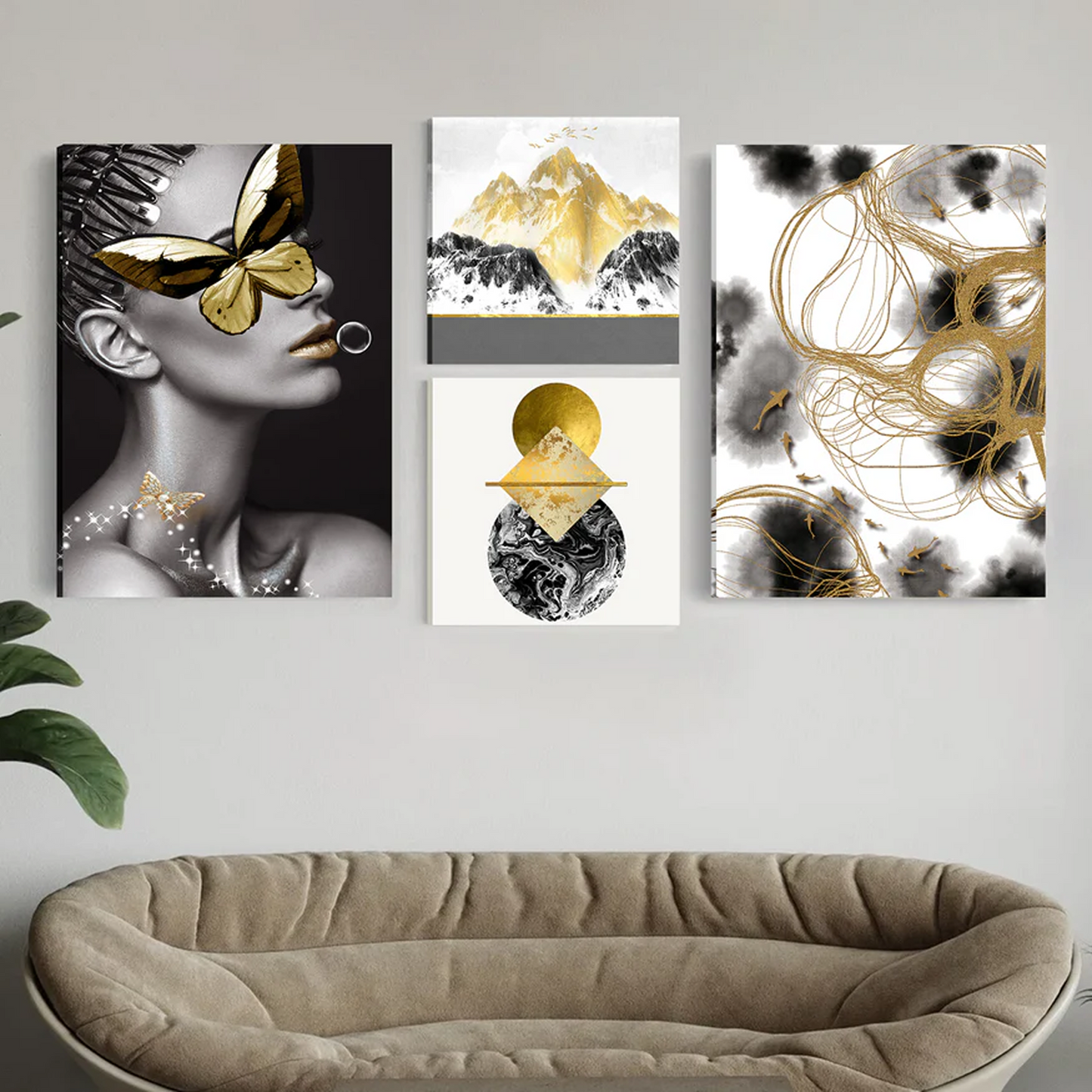 Art Street Blue Floral Stretched Canvas Art Prints Set of 5 Painting For Home Décor:- 16x22 - 2pc, 12x12 - 2pc.