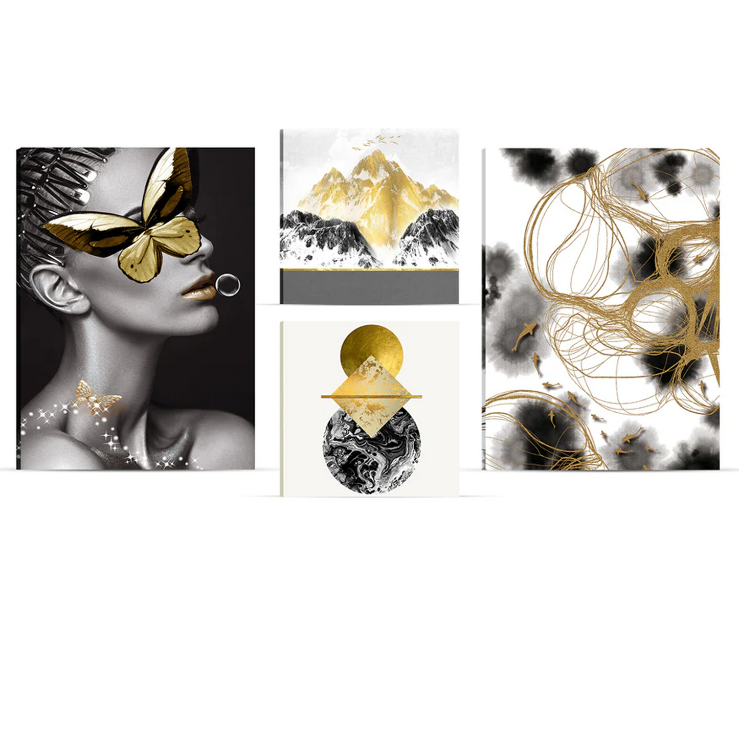 Art Street Blue Floral Stretched Canvas Art Prints Set of 5 Painting For Home Décor:- 16x22 - 2pc, 12x12 - 2pc.