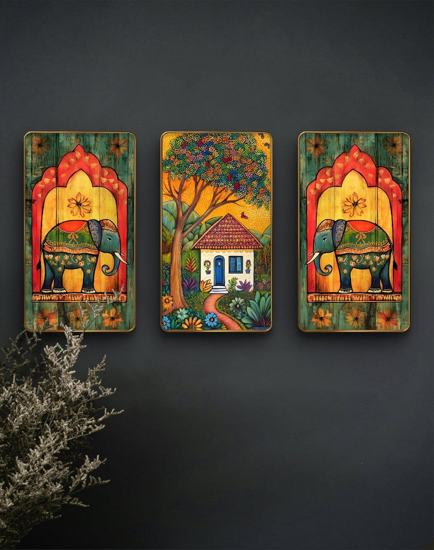 Set of 3 modern art Boho painting Premium Framed Laminated Wall paintings for living room, bedroom, home decoration, wall decoration (20 inch x 30) inch