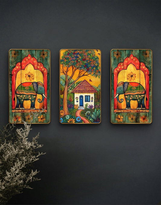 Set of 3 modern art Boho painting Premium Framed Laminated Wall paintings for living room, bedroom, home decoration, wall decoration (20 inch x 30) inch