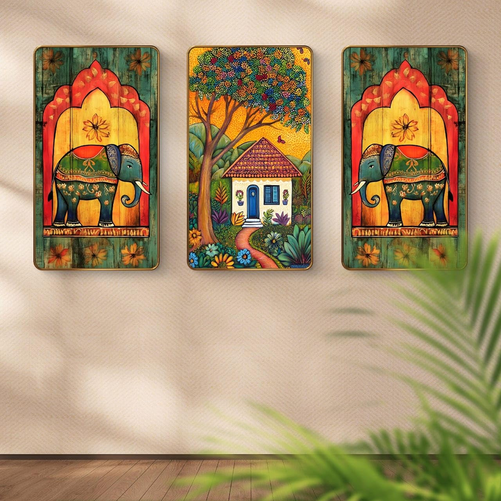 Set of 3 modern art Boho painting Premium Framed Laminated Wall paintings for living room, bedroom, home decoration, wall decoration (20 inch x 30) inch