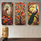 Livin'luxe Set of 3 Couple Peacock modern art Boho painting Premium Framed Laminated Wall paintings for living room, bedroom, home decoration, wall decoration (20 inch x 30) inch SP-17