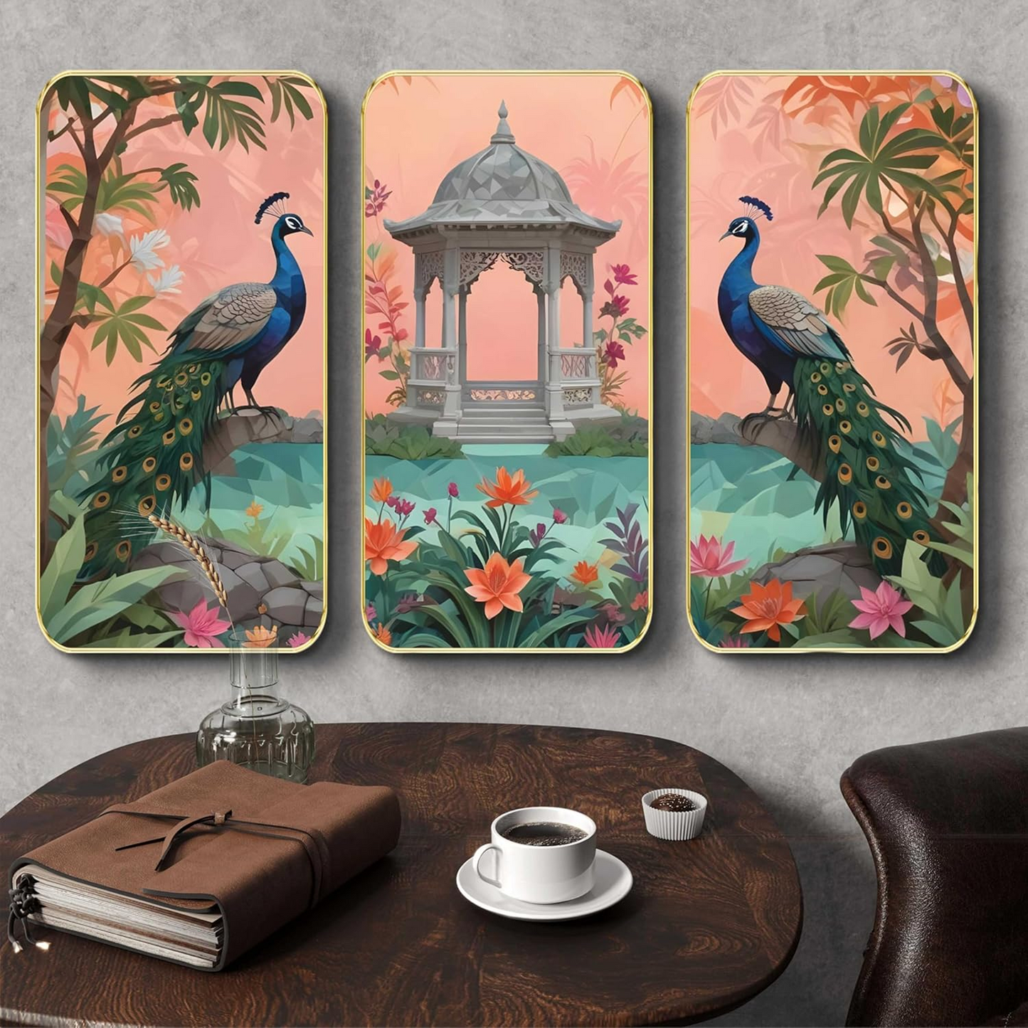 Livin'luxe Set of 3 couple Peacock modern art Boho painting Premium Framed Laminated Wall paintings for living room, bedroom, home decoration, wall decoration (20 inch x 30) inch SP-35