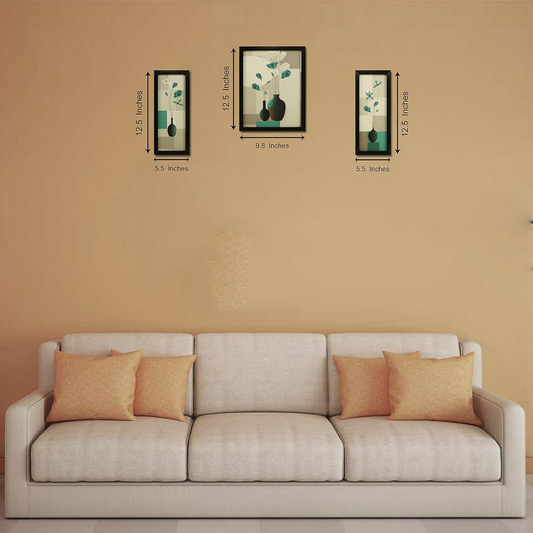 Indianara 3 Pc Set Of Floral Paintings Without Glass 5.2 X 12.5, 9.5 X 12.5, 5.2 X 12.5 Inch