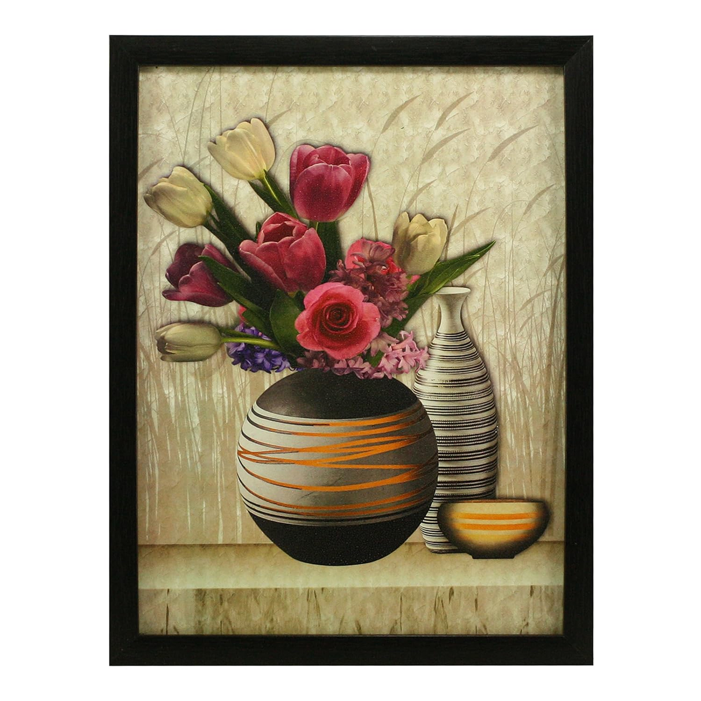Indianara 3 Pc Set of Floral Paintings (1056) Without Glass 5.2 X 12.5, 9.5 X 12.5, 5.2 X 12.5 Inch-Multicolour