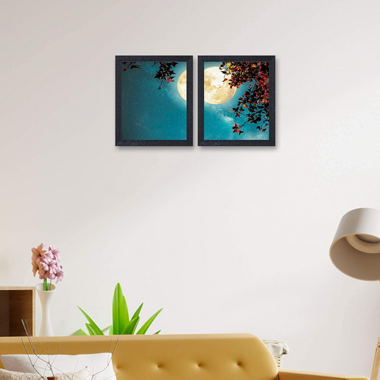 Moonlit Night Painting with Frame, Set of 2