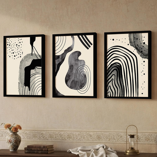 NoWorries Abstract Line Art Wall Decor | Set of 3 Framed Paintings for Home Decoration | Minimalist Wall Art for Living Room, Bedroom, Office & Cafe | 13x19 Inch Modern Prints (Theme: Abstract, Pattern: Line Art)
