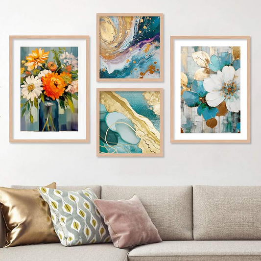 Kalit Kala Decor Daintings for wall decoration with frame | Paintings for living room, bedroom | Set Of 4 Size - (35L x 25W Centimeters)