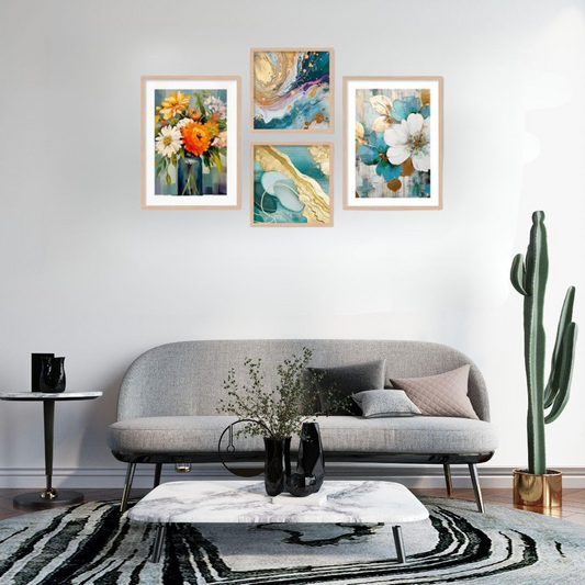 Kalit Kala Decor Daintings for wall decoration with frame | Paintings for living room, bedroom | Set Of 4 Size - (35L x 25W Centimeters)