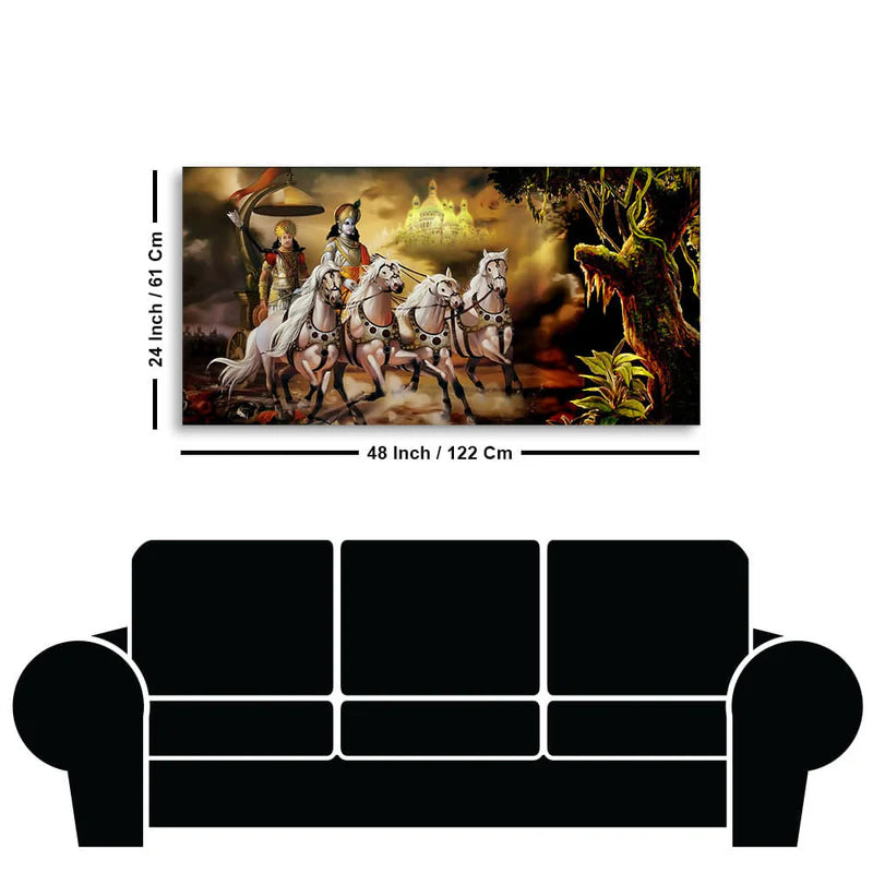Mahabharat Shri Krishna and Arjun Premium Canvas and Wall Painting | Area: 48" W x 24" H