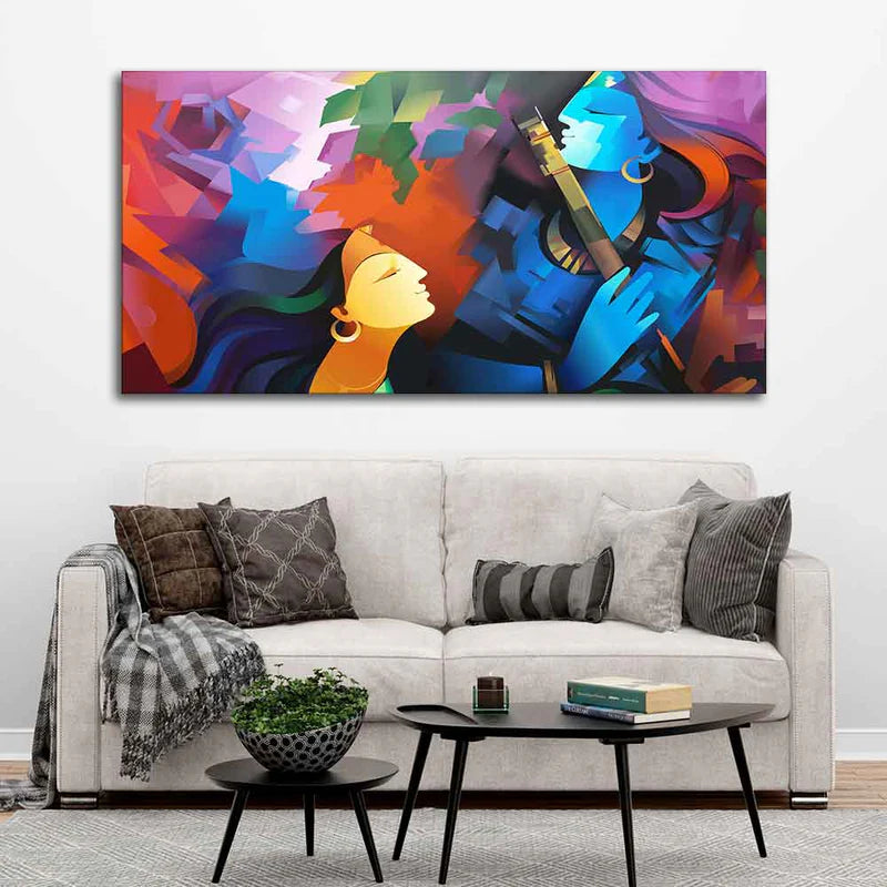 Premium Abstract Painting of Lord Radha Krishna | Area: 48" W x 24" H