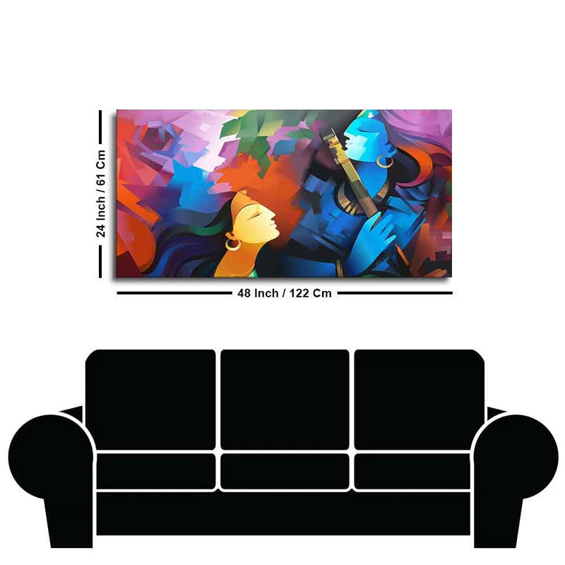 Premium Abstract Painting of Lord Radha Krishna | Area: 48" W x 24" H