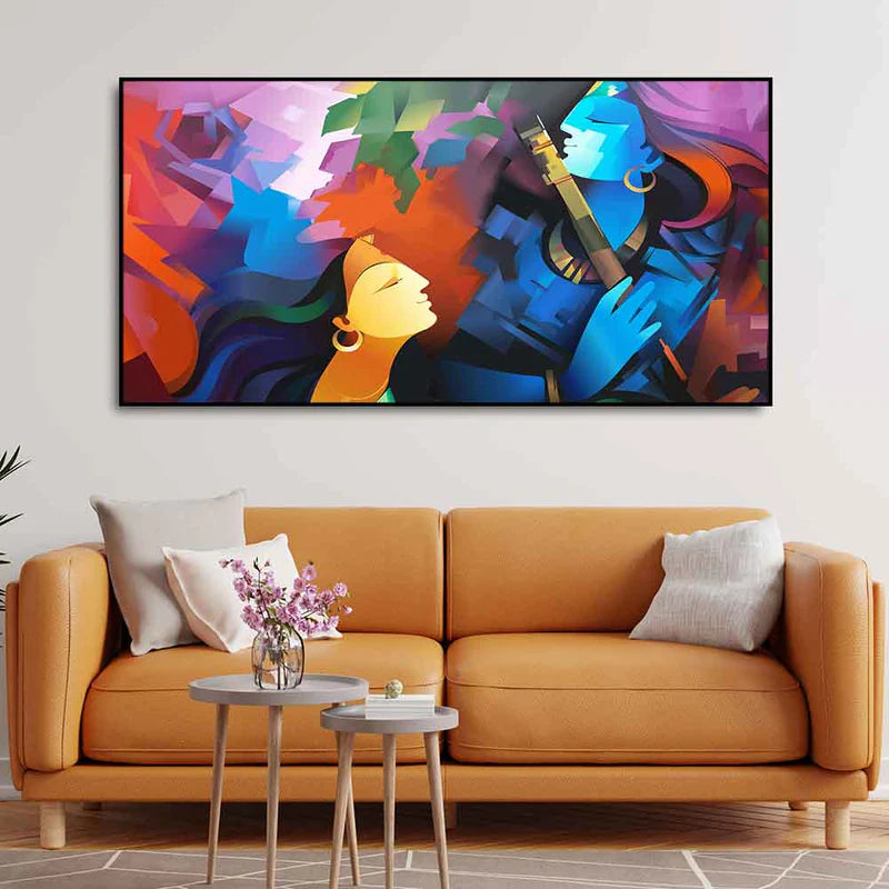 Premium Abstract Painting of Lord Radha Krishna | Area: 48" W x 24" H