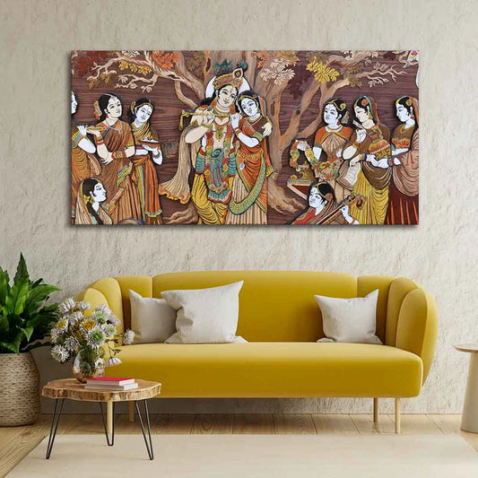 Radha Krishna Rasleela Canvas Wall Painting | Area: 48" W x 24" H