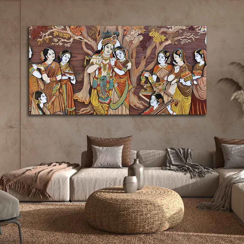 Radha Krishna Rasleela Canvas Wall Painting | Area: 48" W x 24" H