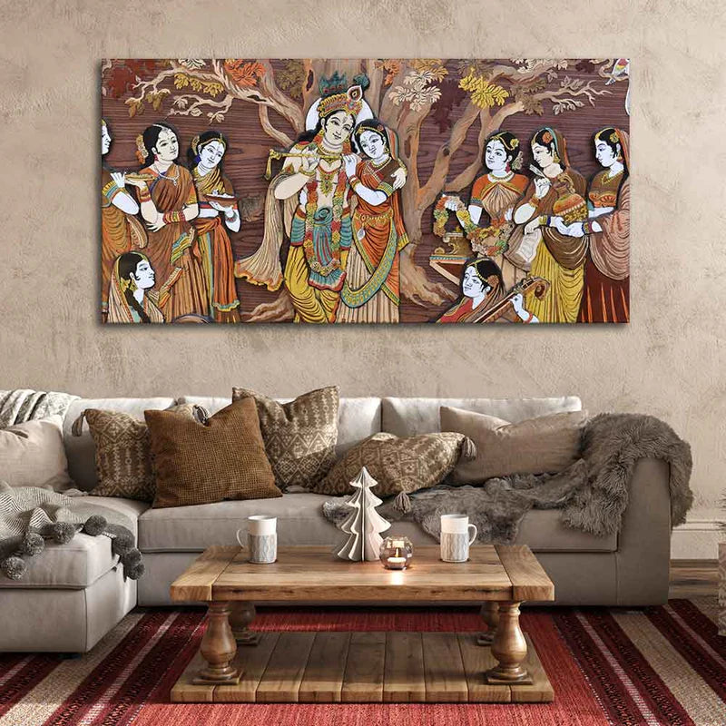 Radha Krishna Rasleela Canvas Wall Painting | Area: 48" W x 24" H