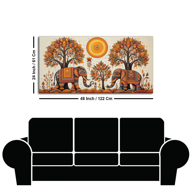 Traditional Elephant Art Canvas Wooden Wall Painting | Area: 48" W x 24" H