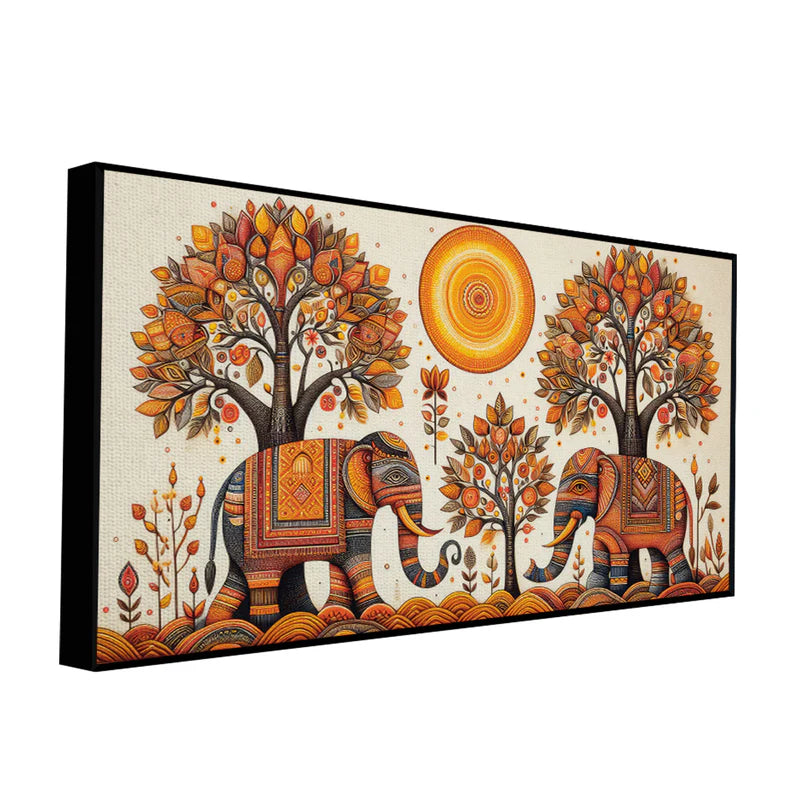 Traditional Elephant Art Canvas Wooden Wall Painting | Area: 48" W x 24" H